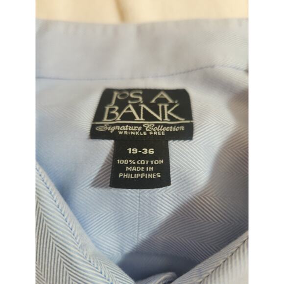 Jos. A Bank Signature Shirt Mens 19 36 Blue Herringbone 100% Cotton Long Sleeve - Picture 2 of 10